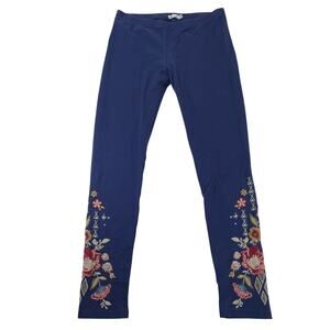 JW Los Angeles Embroidered Floral Blue Leggings Pants Women’s Size S Small